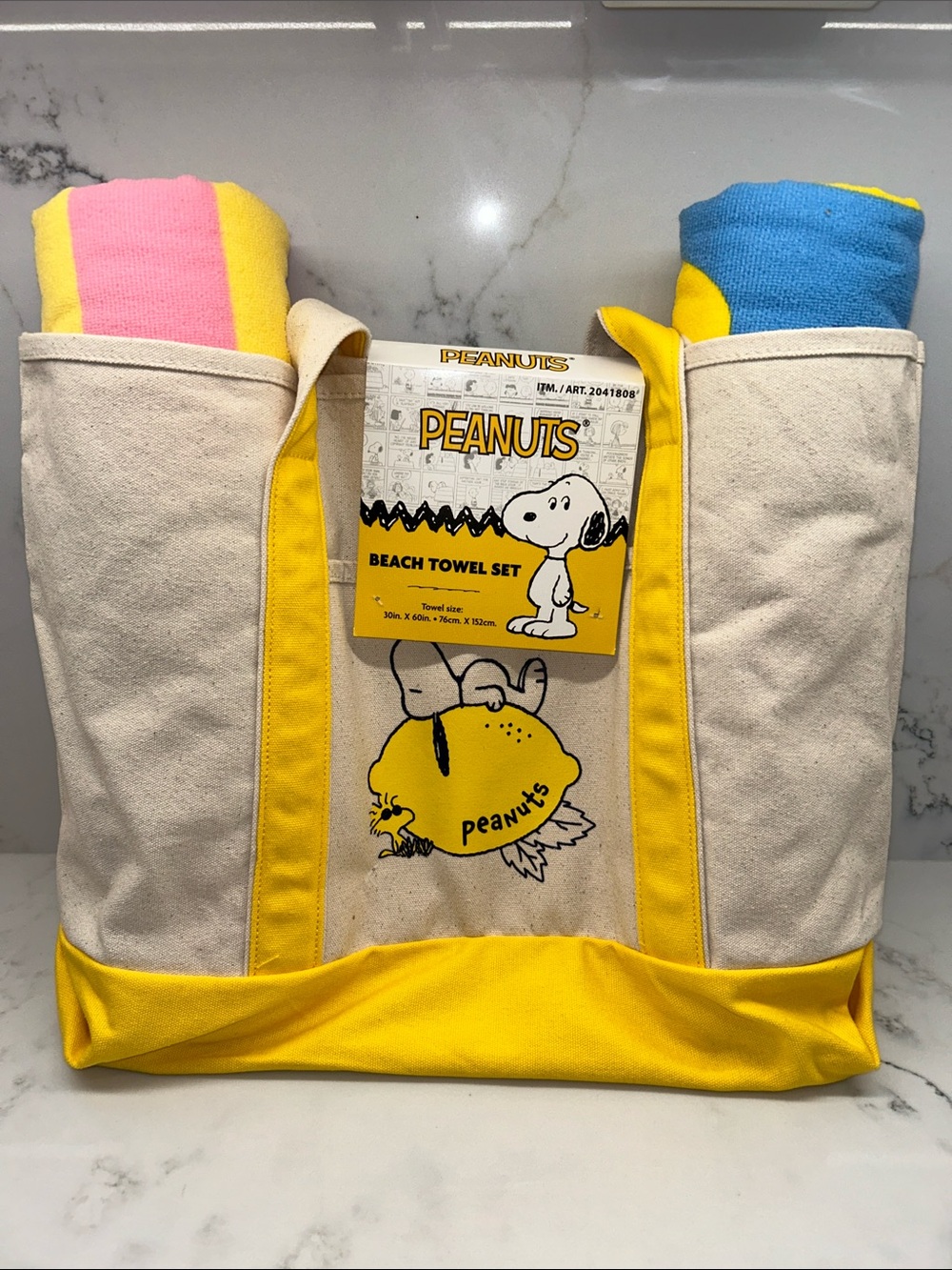 Peanuts Lemon Canvas Tote Beach Towel Set